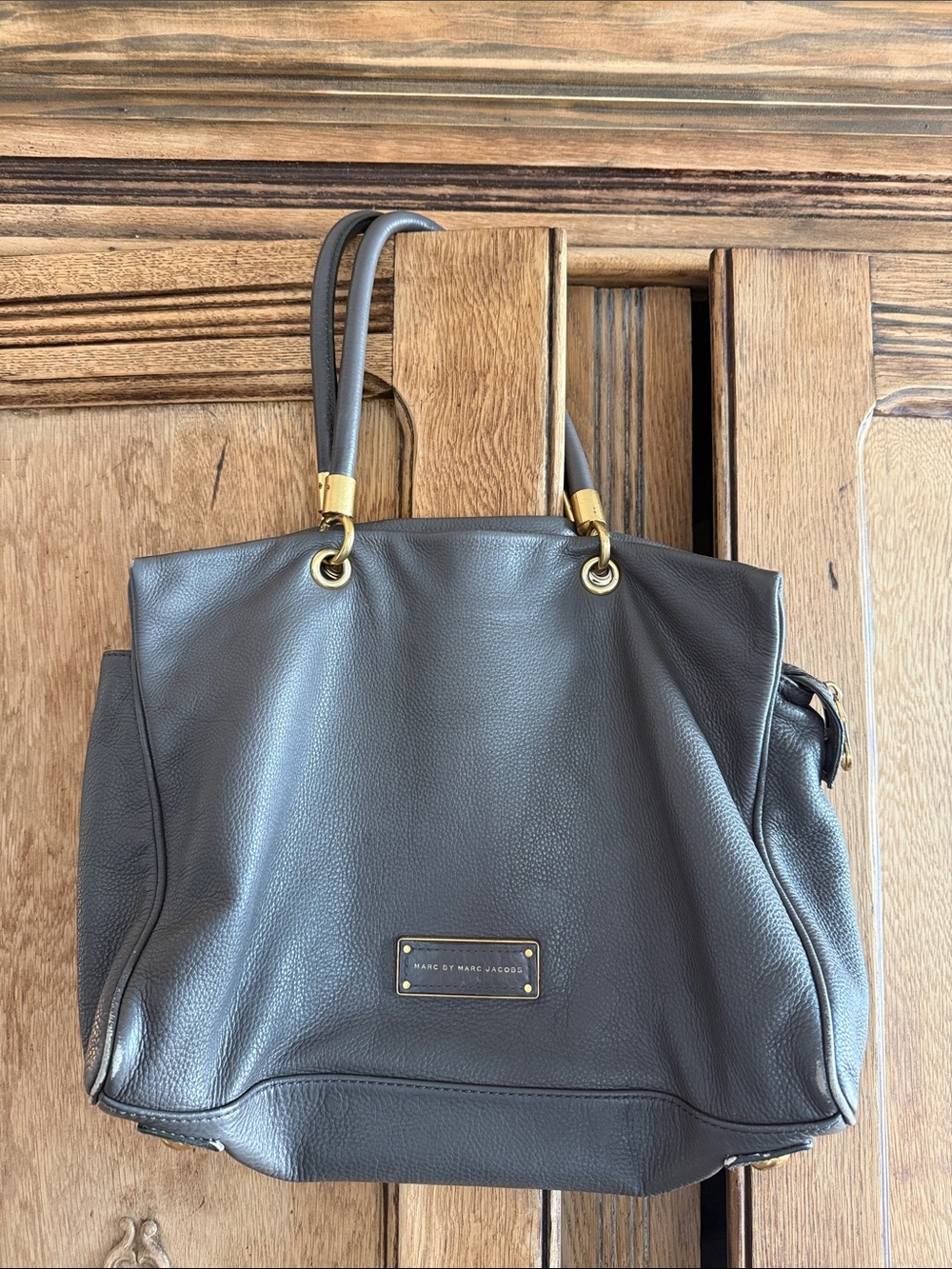 Marc by Marc Jacobs Taupe Leather Double-Handle Tote with Gold Hardware